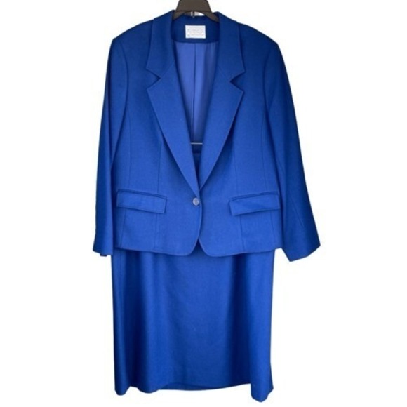 B7 Vintage Pendleton Cobalt Blue Skirt Suit Size 20W Virgin Wool